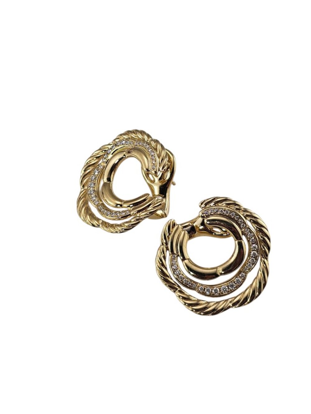David Yurman 18K Yellow Gold Diamond Cable Earrings #25712 - Picture 3 of 7